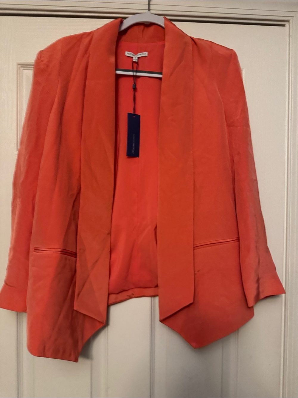 NWT Rebecca Minkoff Long Becky Jacket in Size 8-coral color $378 original price